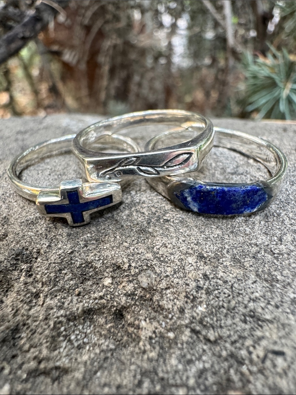 Sundance Sterling Silver Rings with Lapis Inlay cross Trio